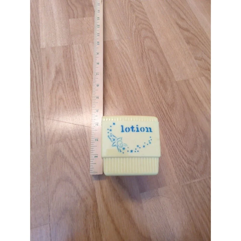 Clarolyte Plastic Baby Caddy Vanity Set Yellow Vintage Lotion Swabs Cotton Pins